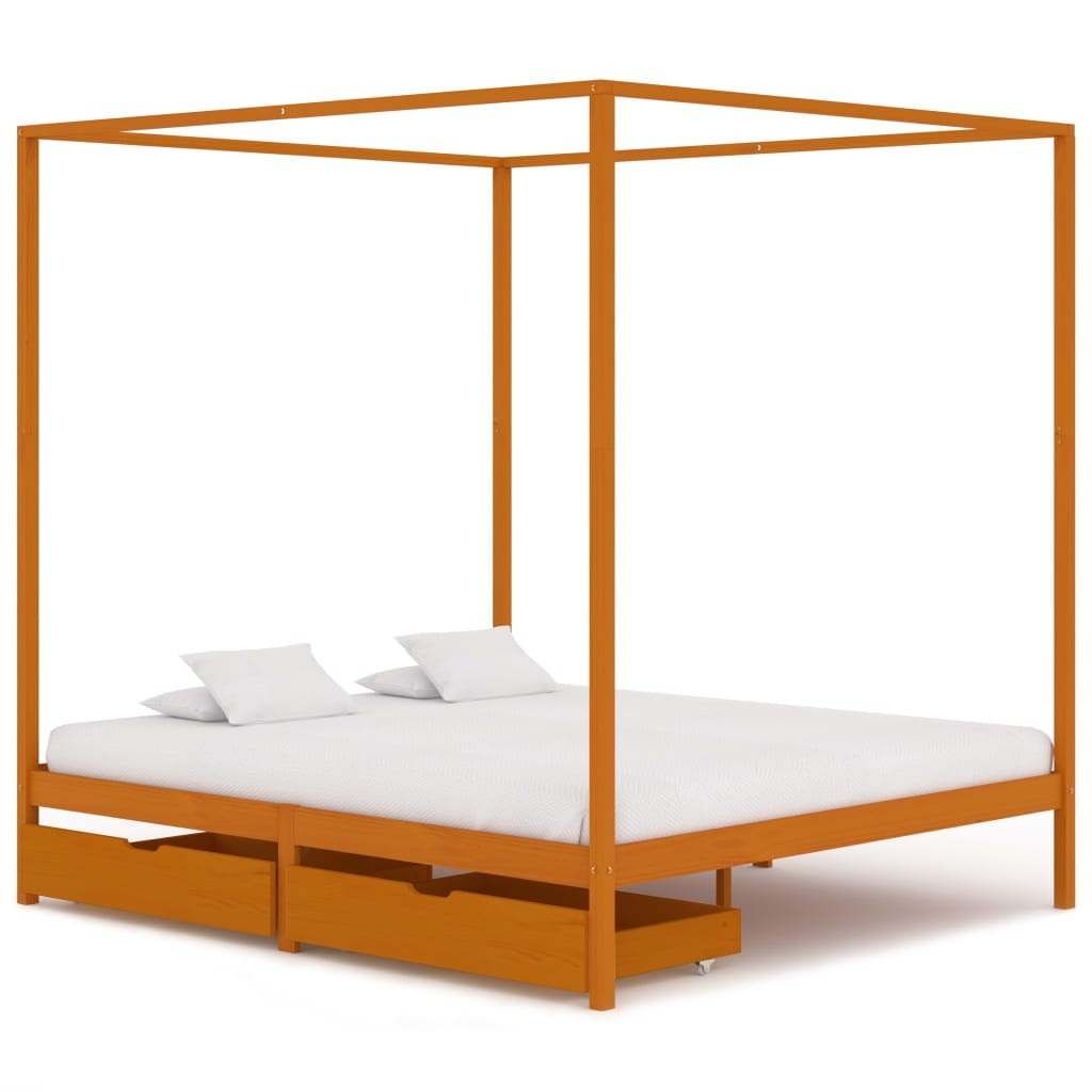 Canopy Bed Frame with 2 Drawers Solid Pine Wood 180x200 cm